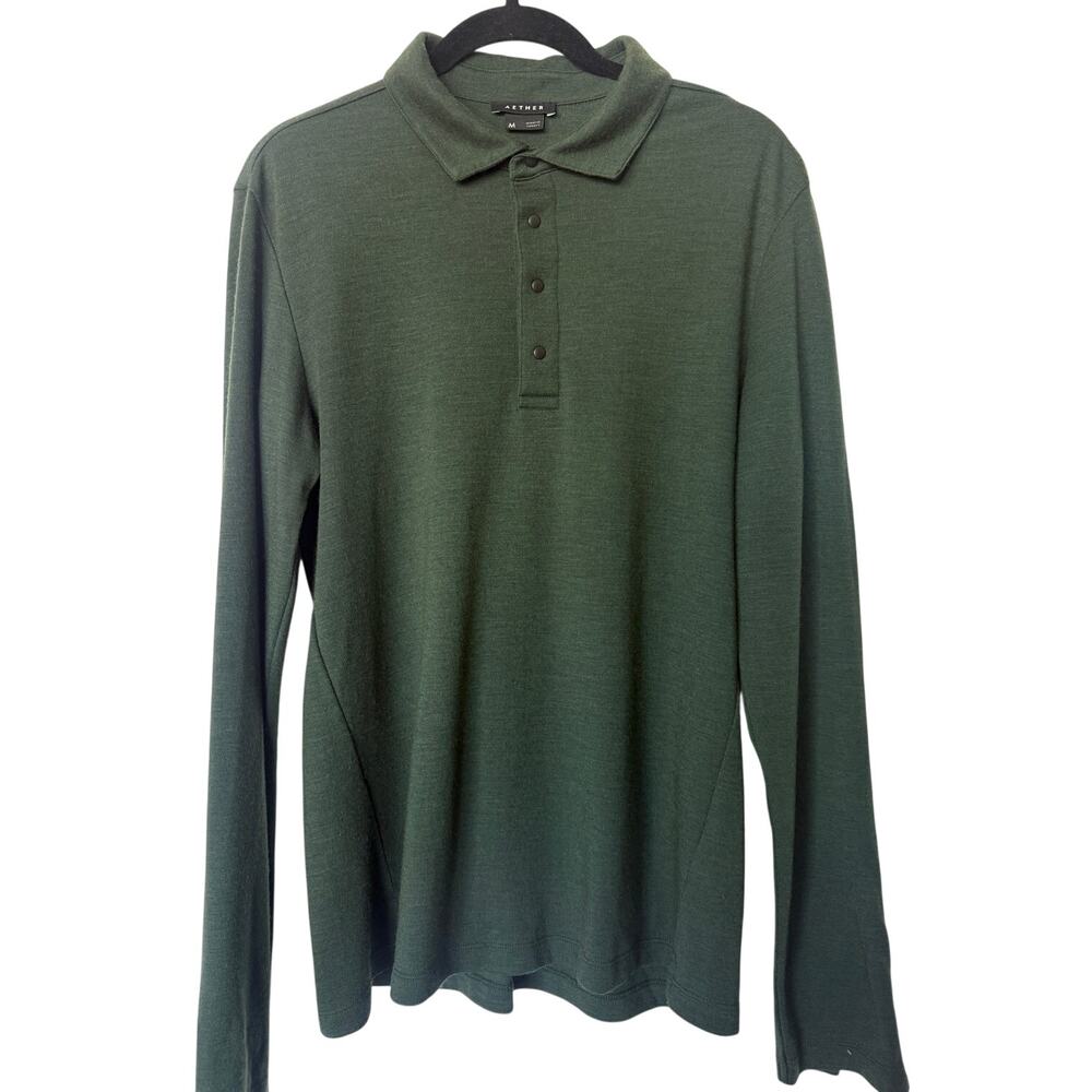 Aether Forest Green Wool Blend Long Sleeve Snap Polo Sweater Shirt Sz M